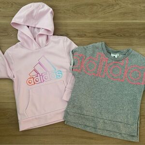 Adidas Girls Pink Hoodie & Heather Gray T-Shirt Lot Of Sweatshirts 7 8 Athletic